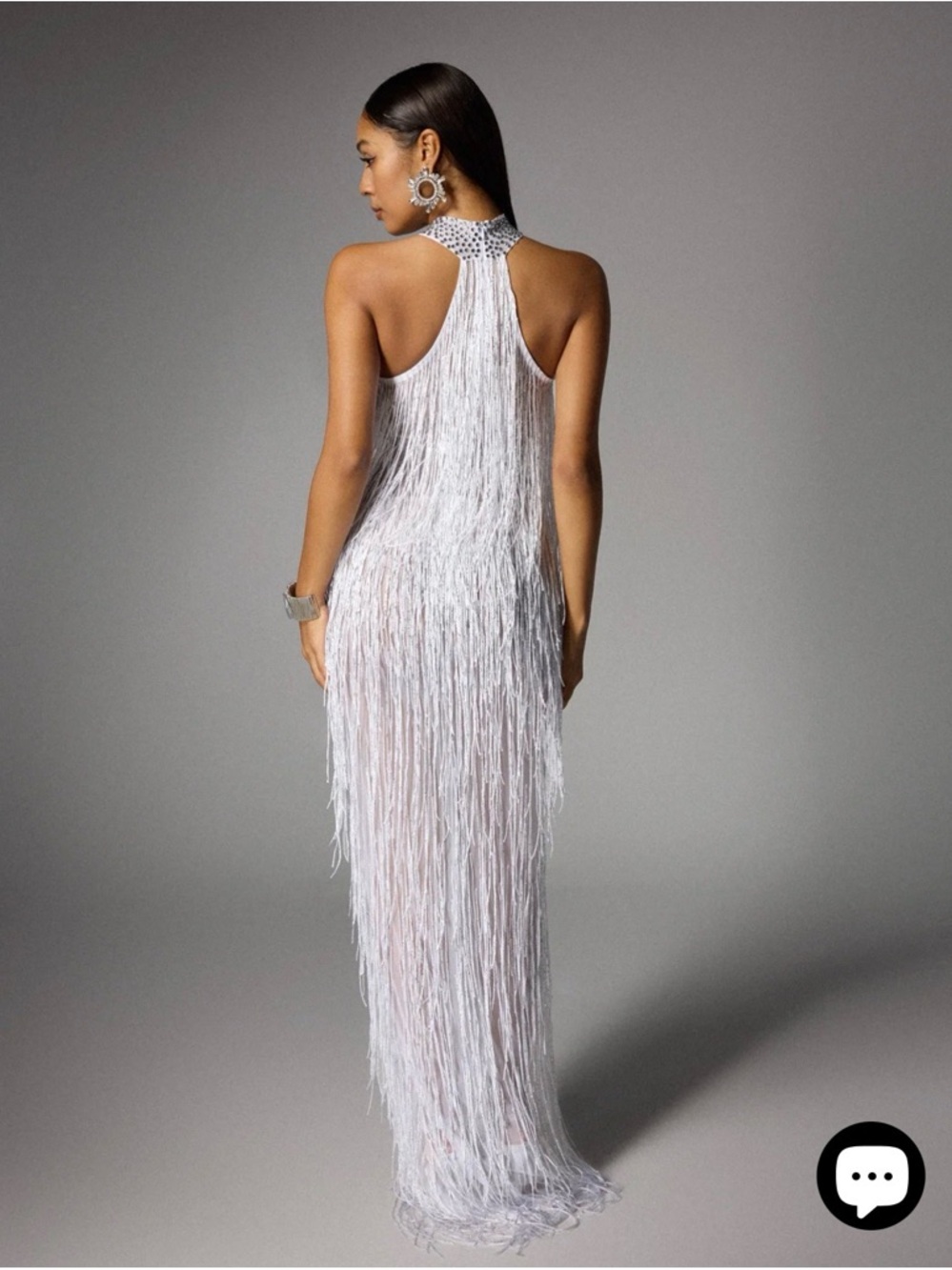 Mew Mews Elvrick Halterneck Fringe Cutout Split Maxi Dress - White - Small - NWT - Picture 5 of 10